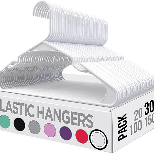 Utopia Home Clothes Hangers 30 Pack - Plastic Hangers Space Saving - Durable Coat Hanger with Shoulder Grooves (White)
