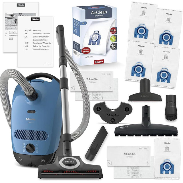 Miele Classic C1 Turbo Team Canister Vacuum Cleaner with TurboTeQ Turbohead + Parquet-3 Floorhead Bundle - Includes GN Bag Pack - 4 Genuine FilterBags + AirClean Filter and Pre-Motor Filter