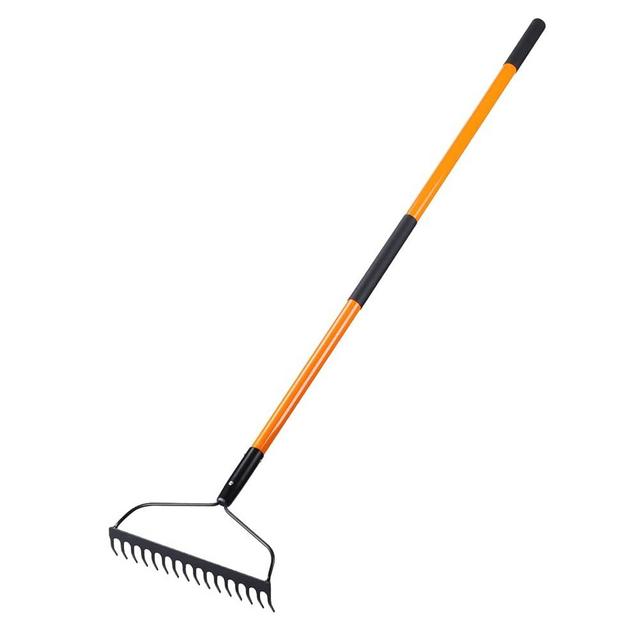 VNIMTI Garden Rake for Gardening, 58 Inches Garden Rake for Lawns Heavy Duty, 16 Tines Bow Garden Rake with Fiberglass Handle