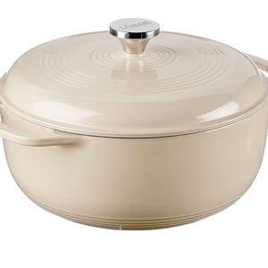 Lodge Essential Enamel Cast Iron Dutch Oven - Perfect for Bread Baking, Braising, Marinating & Slow Cooking - Features Moisture-Sealing Lid & Dual Handles - Kitchen Essentials - 6 Quarts - Sandalwood