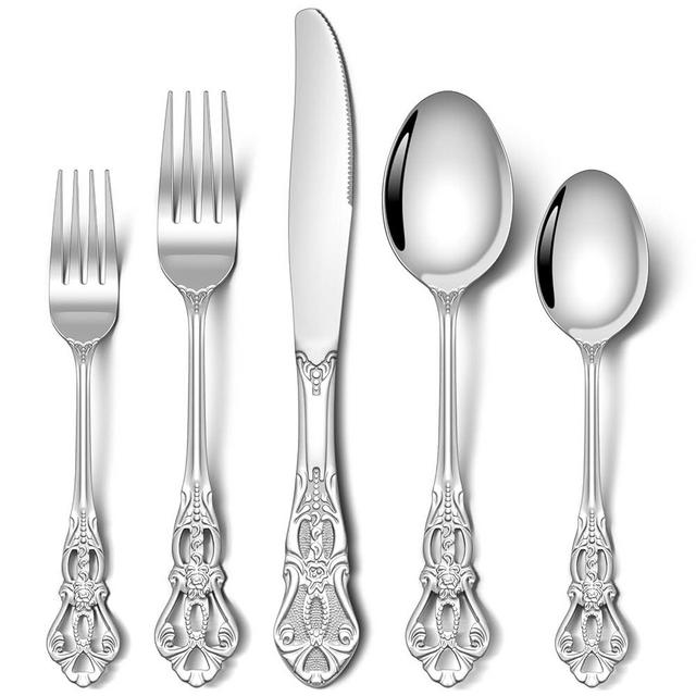 Stapava 30 Pcs Gorgeous Retro Royal Silverware Set, Stainless Steel Cutlery Flatware Set for 6, Include Forks Spoons and Knives set, Dishwasher Safe Utensils Set, Mirror Polished