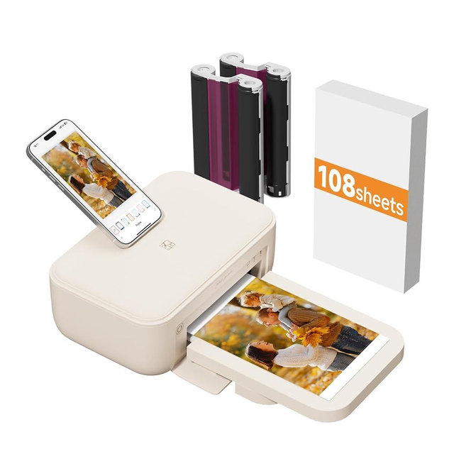 HPRT 4x6 Photo Printer, Full Color Instant Photo Printer for Phone/Laptop/MacBook/Home Use, Wi-Fi Connection, Thermal Thermal-Sublimatio, AR Video Printing, +108 Sheets Photo Paper & 2 Ribbons