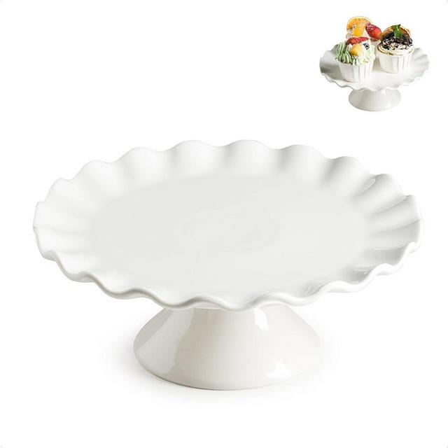 YHOJOY Porcelain Cake Stand, 8 Inch Small Cake Stand for Dessert Table, Vintage Cupcake Stand Platter for Birthday, Baby Shower, Tea Party Decorations, Dessert Display Stand