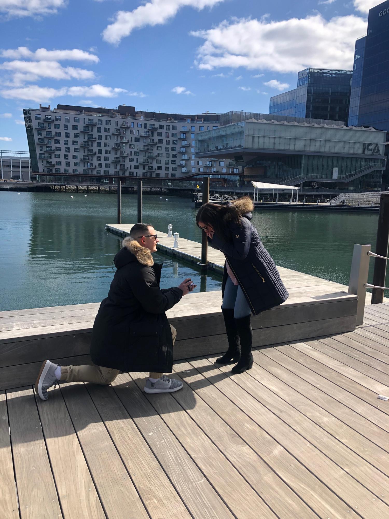 a day we will never forget, Trev got down on one knee at the Seaport ♥️