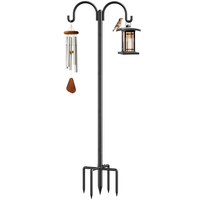 Relx Bird Feeder Pole - Adjustable Double Shepherds Hooks for Bird Feeder with 5 Prong Base - 76 Inch Heavy Duty Shepherds Hooks for Outdoor,Hanging Garden Plant,Solar Light Lanterns