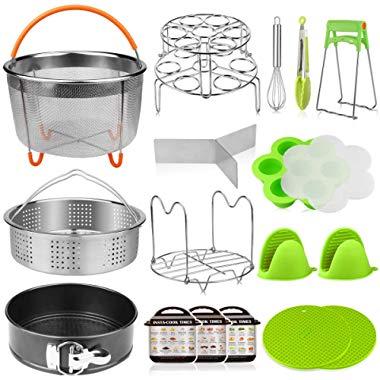 Aiduy 18 pieces Pressure Cooker Accessories Set Compatible with Instant Pot 6,8 Qt - 2 Steamer Baskets, Springform Pan, Stackable Egg Steamer Rack, Egg Beater, 2 Silicone Trivet Mats