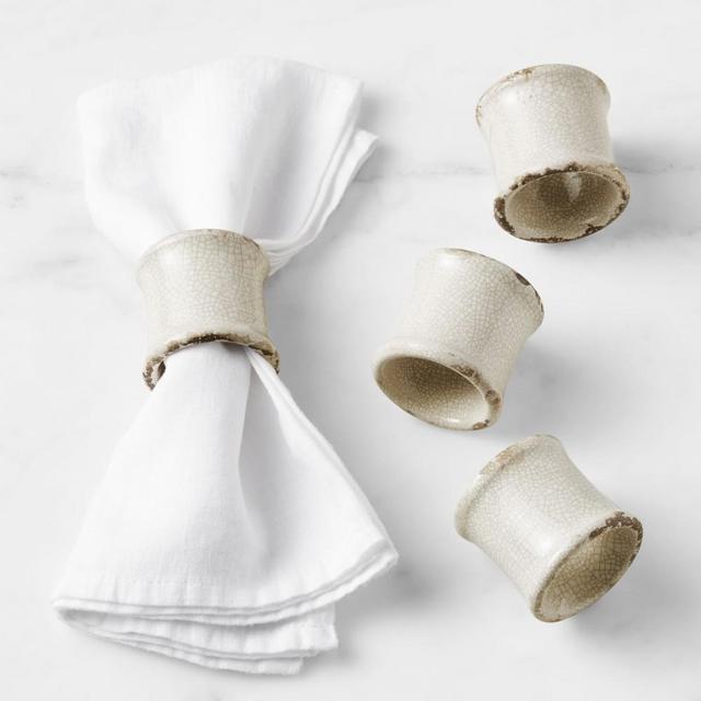 Rustic Ceramic Napkin Rings, Set of 4, White