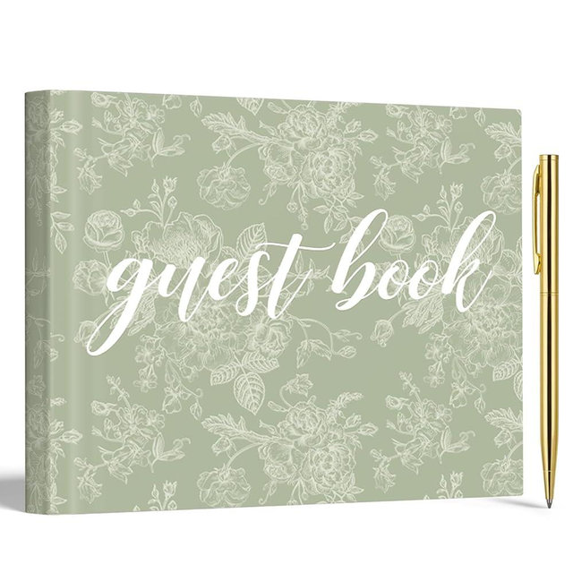 Engrowtic 7 x 9 Inches Floral Guest Book with Pen Hardcover Guestbook Registry Book for Wedding Bridal Shower Baby Shower Graduation Birthday Funeral Anniversary Reception, 50 Sheets 100 Pages (Green)