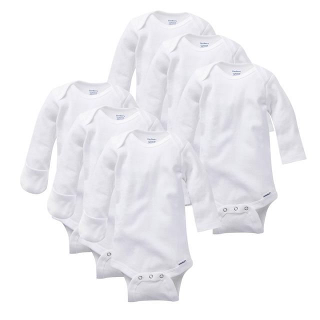 6-Pack White Long-Sleeve Mitten-Cuff Onesies Bodysuits