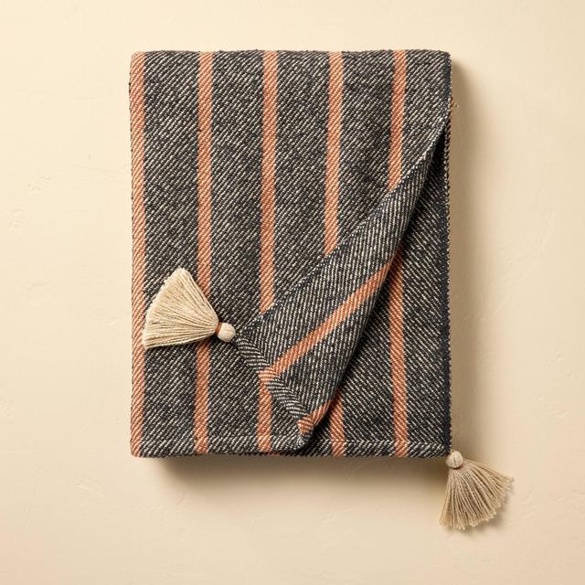 Wide Stripe Twill Throw Blanket Gray/Rust - Hearth & Hand™ with Magnolia