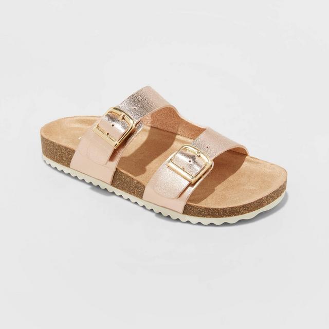 Girls' Drew Double Buckle Molded Slip-On Footbed Sandals - Cat & Jack™ Rose Gold 5