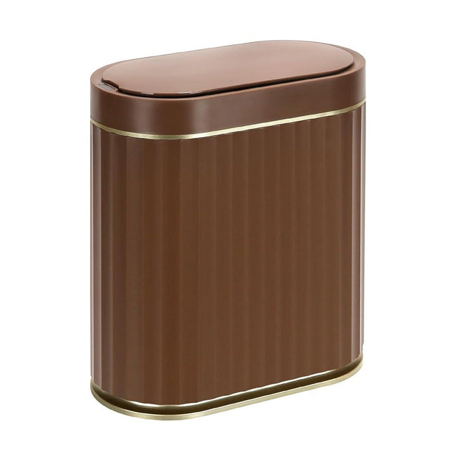 ELPHECO Bathroom Motion Sensor Trash can 2 Gallon Automatic Garbage Can, Slim Plastic Smart Trash Can with Lid, Commercial Intelligent Trash Bin for Bedroom, Bathroom, Office, Brown