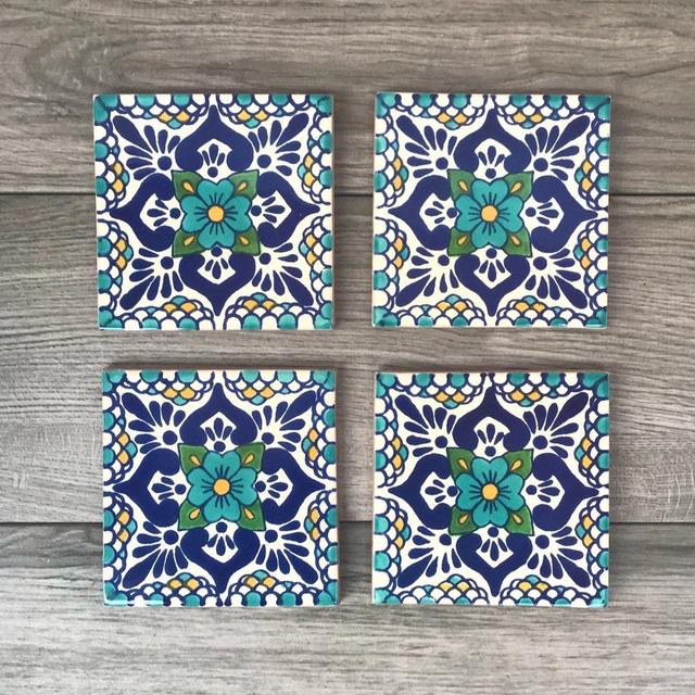 Turquoise "Escamilla" Mexican Tile Coasters (set of 4)