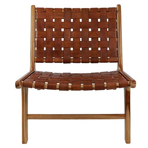Decor Therapy FR8715 Roy Leather Strap Chair, 27.56" H X 25.59" L X 31.10" W, Antique Brown