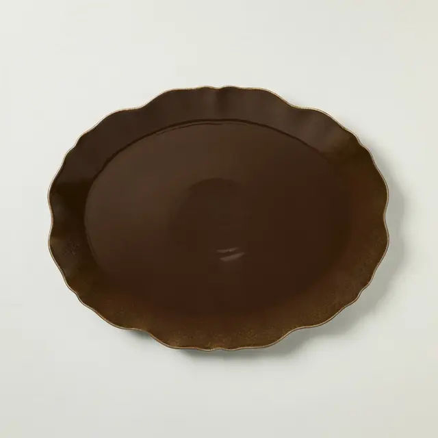 Ceramic Wavy Edge Serving Platter Brown - Hearth & Hand™ with Magnolia