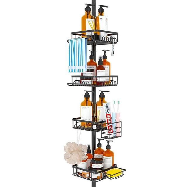 Shower Caddy Corner Organizer for Bathroom, Rustproof Stainless Design, 4 Large shower shelves and 2 Small Basket for Bathroom Storage, Adjustable Height Tension Pole Extend from 23.6 to 114.5 Inch