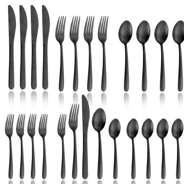 20-Piece Black Stainless Steel Silverware Set - Flatware Cutlery Set Service for 4, Mirror Polished, Dishwasher Safe, Durable Kitchen Utensils for Home, Restaurant, Party