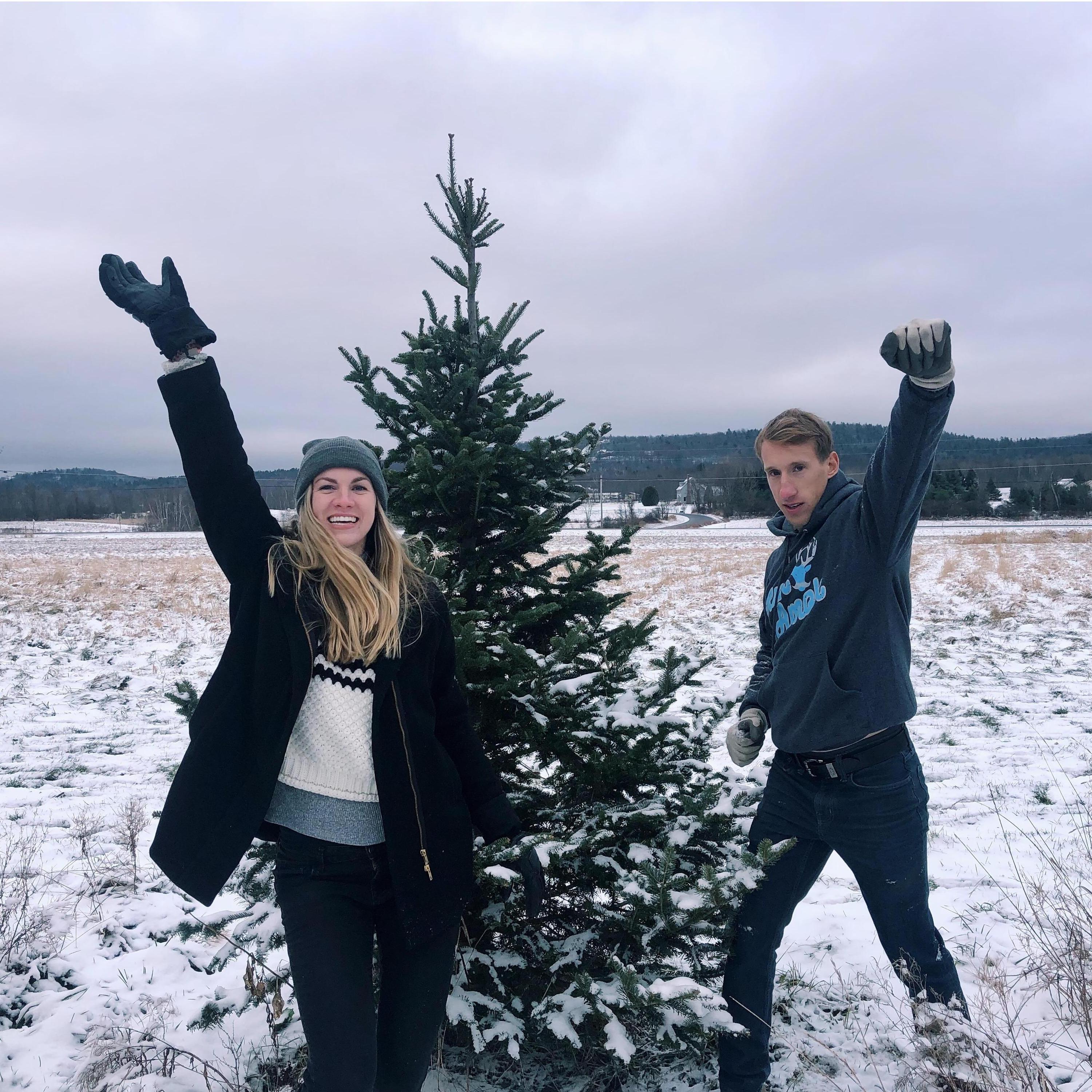 Selling Christmas trees on the Isham Family Farm!