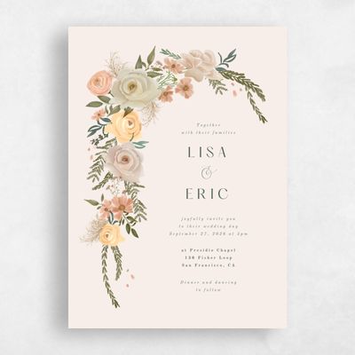 Linen, Beige Wedding Invitation - Miele Classic