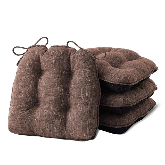 IPYNBAP Chair Cushions for Dining Chairs Set of 4, Kitchen Chair Cushions, Chair Pads with Ties and Non Slip Backing, Tufted Memory Foam Seat Cushion 4 Pack, 15.5" x 15.5" x 4", Brown