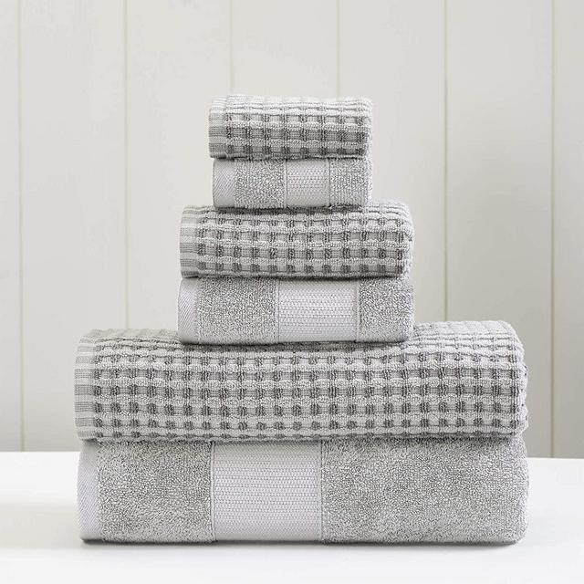 Amrapur Overseas 6-Piece Yarn Dyed Cobblestone Jacquard Towel Set, Silver