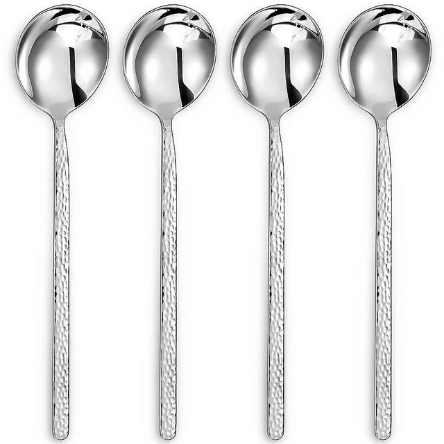 KEAWELL Premium Korean Hammered Soup Spoons with Long Handles, 8.35 Inches, Set of 4, 18/10 Stainless Steel, Dishwasher Safe