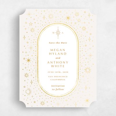 Beige Ticket Wedding Save the Date - Heron Portrait Foil