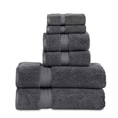 804 GSM 6 Piece Towels Set, 100% Cotton, Premium Hotel & Spa Quality, Highly Absorbent, 2 Bath Towels 27” x 54”, 2 Hand Towel 16” x 28” and 2 Wash Cloth 12” x 12”. Charcoal Color