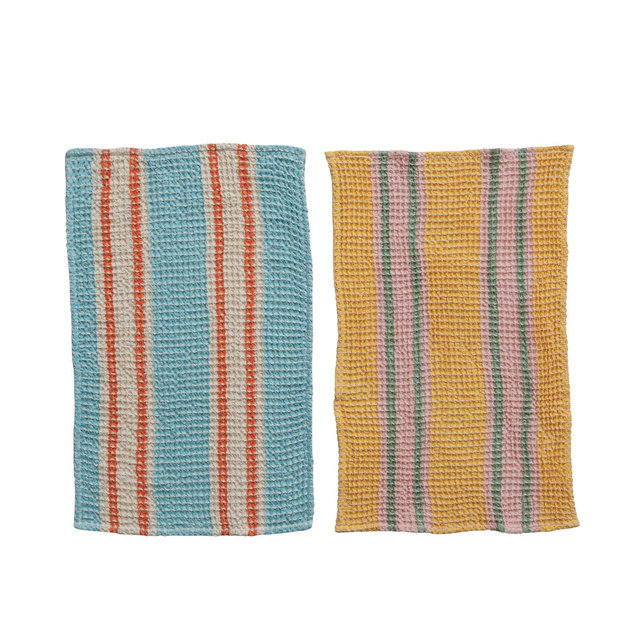 Storied Home Cottage Charm Cotton Waffle Weave Tea Towels, Multicolor, Set of 2