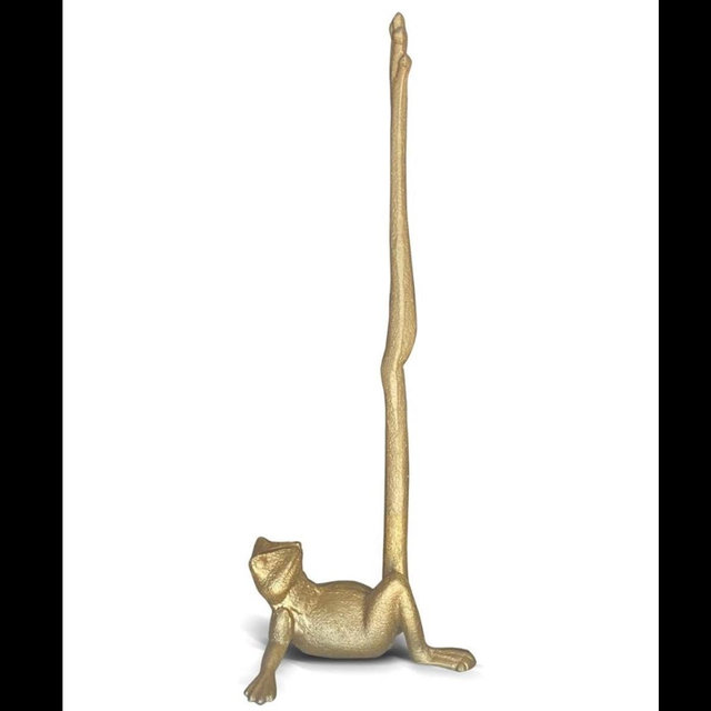 WallCharmers Gold Paper Towel Holder, Metal Toilet or Kitchen Paper Holder for Floor or Countertop, Gold Frog