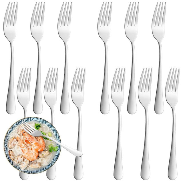 12 Piece Dinner Forks Set, Food-Grade Stainless Steel Forks Silverware, Cutlery Forks, Dessert Forks, Metal Forks for Home, Kitchen or Restaurant, Mirror Polished, Dishwasher Safe - 8 Inch