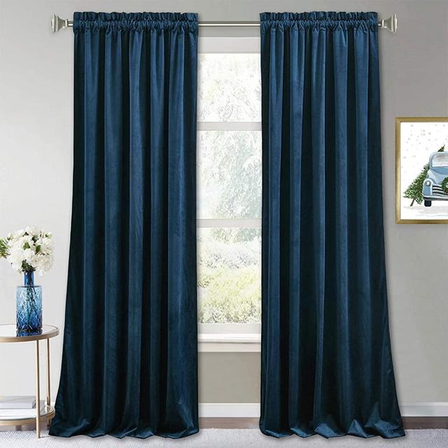 RYB HOME Navy Blue Velvet Curtains 120 inch Length, Room Darkening Privacy Rod Pocket Curtain Drapes Ideal Decoration for Dining Room Party Backdrops Home Theatre, W52 x L120 inch, 2 Panels Set