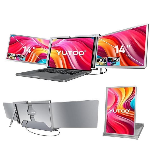 YUTOO Triple Laptop Screen Extender, [M1/M2/M3/Windows] [Only 1 Cable to Connect],Laptop Monitor Extender for Mac/Windows, 1080P | FHD IPS | Ultra-Thin Bezel, Powered by Type-C/USB for 13.3"-17.3"