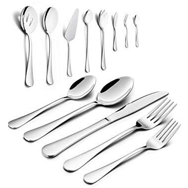 Silverware Set, HaWare 68-Piece Stainless Steel Flatware Set, Includes 60-piece Cutlery Set, 8-Piece Serving Set, Service for 12, Dishwasher Safe
