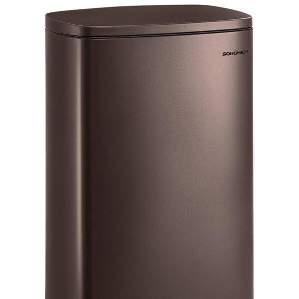 SONGMICS 13 Gallon (50 L) Trash Can, Stainless Steel Kitchen Garbage Can, Recycling or Waste Bin, Soft Close, Step-On Pedal, Removable Inner Bucket, Brown ULTB50BR