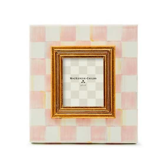 MACKENZIE-CHILDS Enamel Frame, Cute Rectangular Family Picture Frame, Pink-and-White Rosy Check, 2.5" x 3"