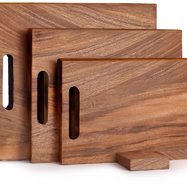 Acacia Wood Cutting Board Set – Thick, Single-Piece, Heavy-Duty Chopping & Serving Boards, Knife-Friendly, Reversible, 3-Piece Set