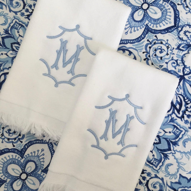 Monogrammed Fingertip towels, Temple Initial, personalized gifts, Christmas gift