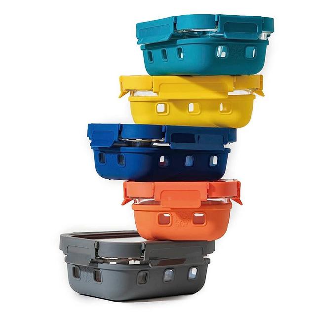 GC GENICOOK Glass Food Storage Containers Glass Lids with Silicone Sleeve- Bento Box Set Lunch Box- Meal Prep Containers-stackable,microwave and freezer safe,(5 Pack, 22 Ounce), Plastic and BPA Free
