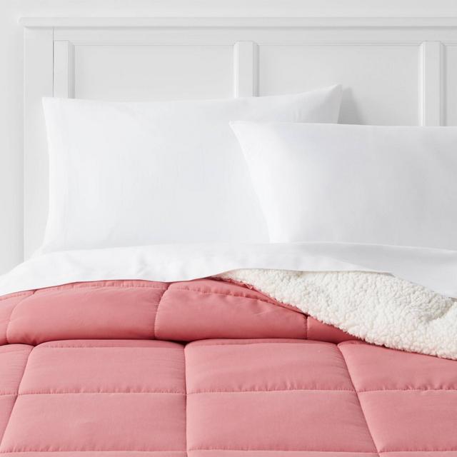 King Sherpa Washed Microfiber Comforter Pink - Room Essentials™