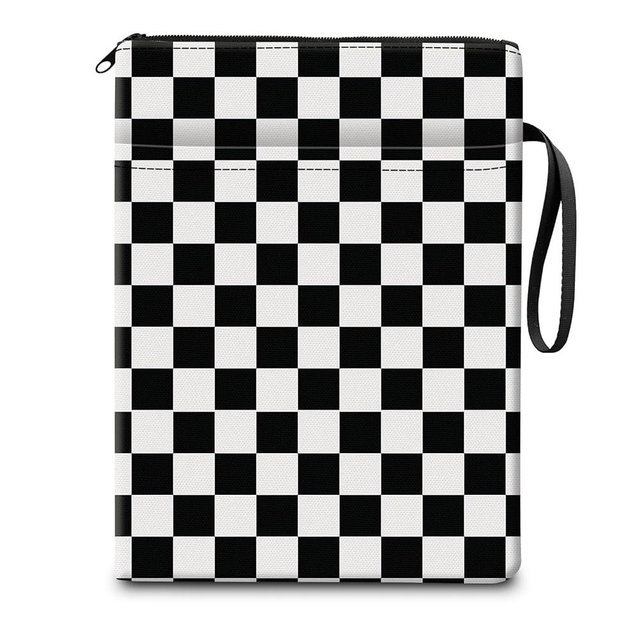 DZTLAO Book Sleeve for Book Lovers Gifts, Cute Book Pouch Book Protector with Zipper and Front Pocket BookCover Case for Women Men Reader Book Accessories Black White Plaid