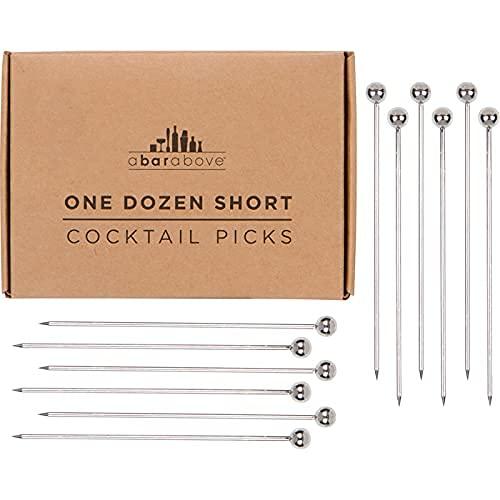 Stainless Steel Cocktail Picks – Regular Length 4" (Set of 12) Perfect Bar Tools, Metal Stir Sticks for Bloody Mary, Tom Collins, Olive Skewers, Drink Garnish, Shrimp or Appetizer Charcuterie