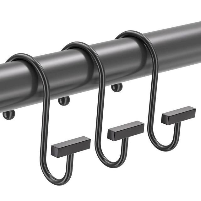 Bathway Shower Curtain Hooks, Black Shower Curtain Rings Rust Proof, 12PCS Shower Hooks for Shower Curtain, T-Bar Design Convenient Elegant Shower Curtain Hangers for Bathroom Kitchen Wardrobe