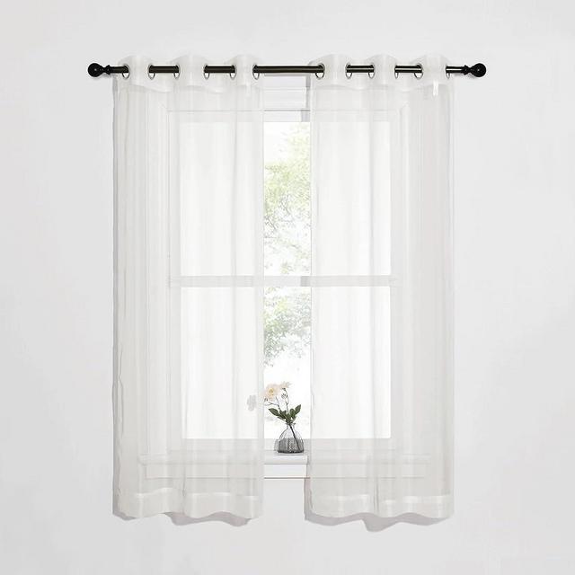NICETOWN Sheer Curtains for Bedroom Windows, Grommet Casual Soft Voile Sheer Panels with Light Filter Window Treatments for Nursery/Bedroom, Beige, Set of 2, W37 x L63