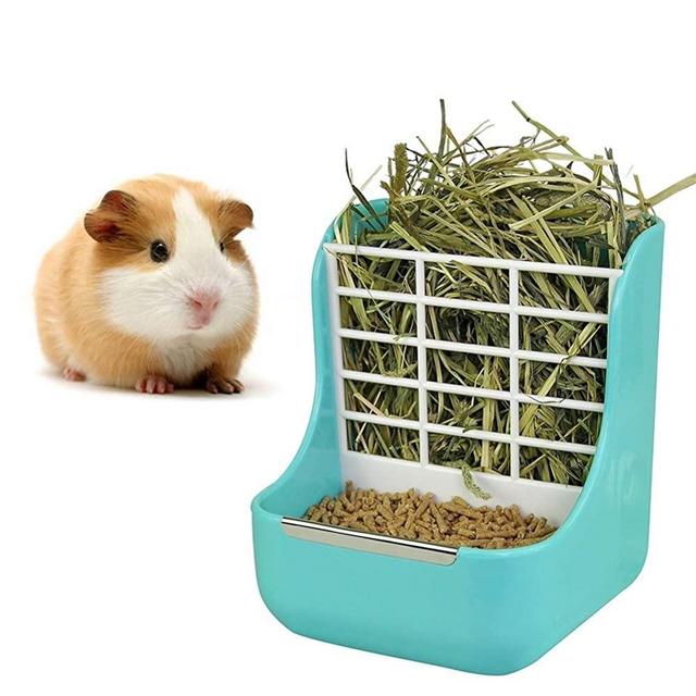 2 in 1 Food Hay Feeder for Guinea Pig, Rabbit Feeder, Indoor Hay Feeder for Guinea Pig, Rabbit, Chinchilla, Feeder Bowls Use for Grass & Food