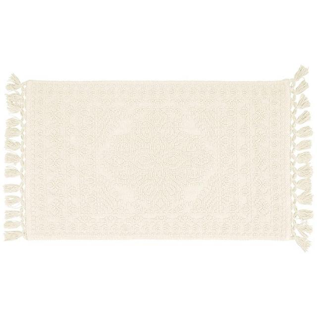 French Connection – Nellore Bath Mat | Woven and Beaded Bathroom Rug | 100% Cotton | Premium Bathroom Décor | Machine Washable | Measures 20" x 34" | Ivory