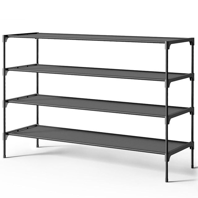 Kitsure Shoe Rack - Non-Woven Shoe Rack Shelf, Shoe Organizer for Closet, Entryway, Garage & Corridor, Stackable Shoe Shelves, 36.2" Wide - 4 Tier, Black
