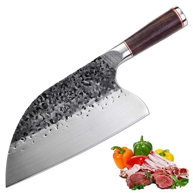 Promithi Full Tang Forged Handmade Professional Kitchen Chef Knife, Meat Cleaver Serbian Butcher Chopper Boning Vegetable Household Utility Knives Dual-purpose for Fishing Camping Outdoor (classic)