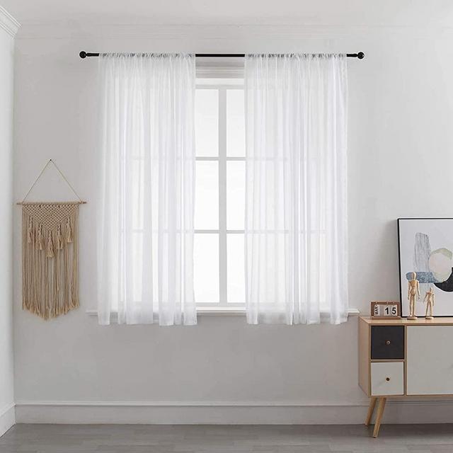 VEGA U Sheer Curtains, Smooth and Soft Rod Pocket Filmy Curtains Weaken Sunlight, 42 inch Wide by 63 inch Length, Set of 2 Panels, White