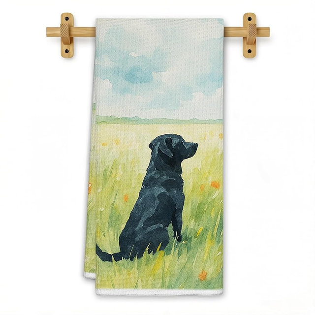 FGFK Labrador Retriever Gifts Kitchen Towels, Black Lab Gifts Hand Towels for Bathroom, Rustic Cottagecore Black Labrador Dog Dish Tea Towels for Kitchen Decor, 16x24 Inch